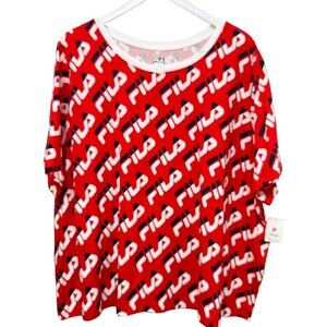 FILA Tennis Top Plus Size 3X Logo Tee Short Sleeve Red Logo Crop Womens NWT